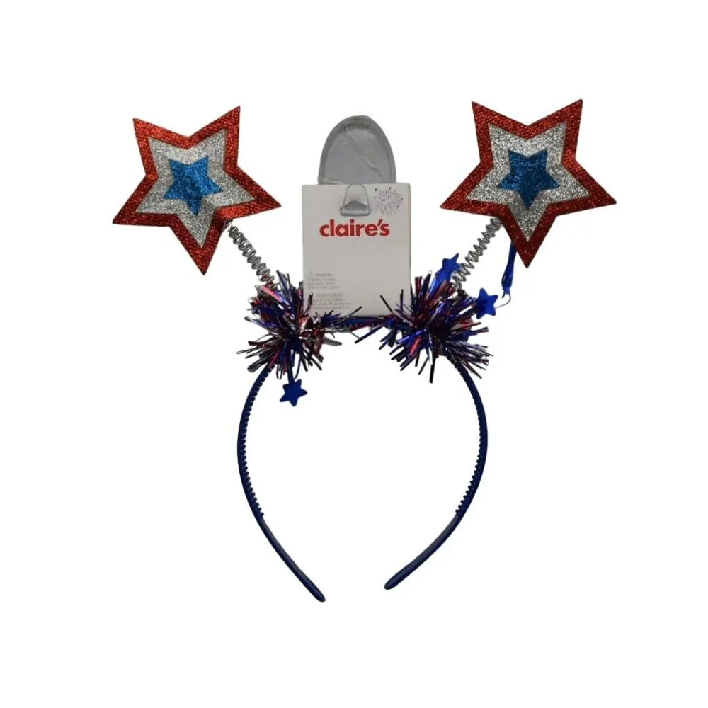 Star Bopper Headband Glitter Tinsel Accents By Claires Patriotic 4th of July